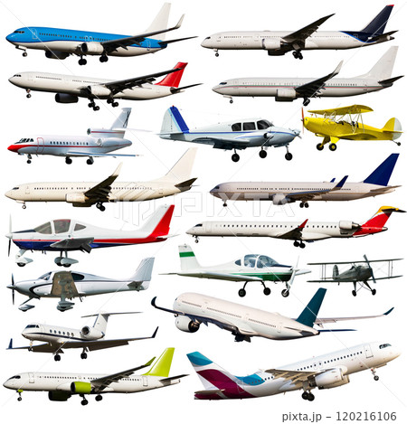 Collage of different modern airplanes 120216106