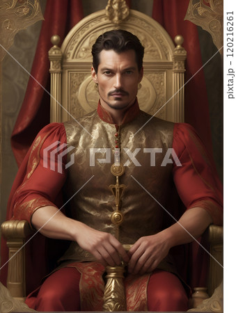 handsome king of wands sitting at throne. card of Tarot system. Ai generated 120216261