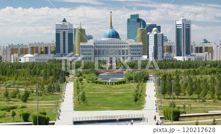 Panorama of the Astana city timelapse and the president's residence Akorda with park 120217628