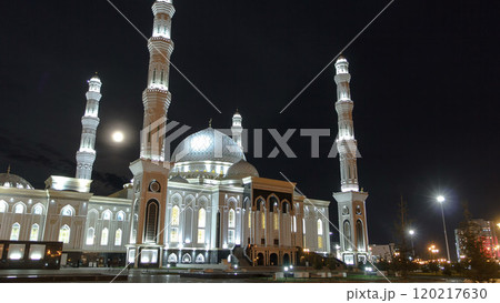 The Hazrat Sultan Mosque in Astana timelapse hyperlapse at night, Kazakhstan 120217630
