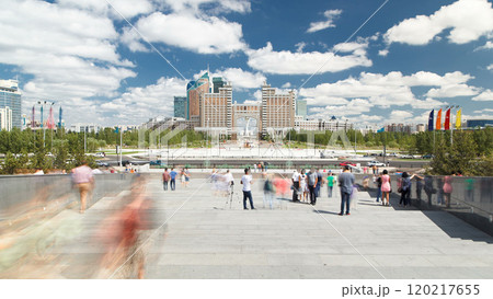 New business district timelapse from stairs Khan Shatyr in the capital of Kazakhstan in Astana. 120217655