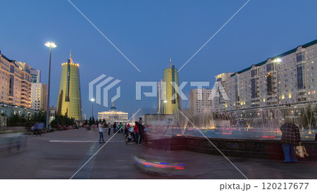Water-Green Boulevard at night timelapse hyperlapse. President palace in background. Kazakhstan Water-Green Boulevard at night timelapse hyperlapse. President palace in background. Kazakhstan 120217677