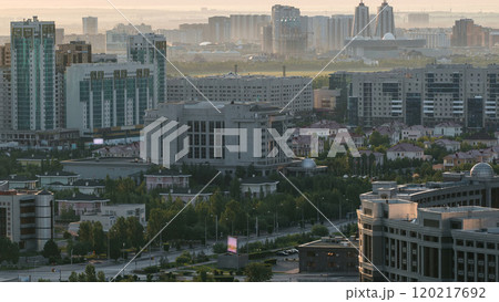 Elevated morning view over the city center and central business district timelapse, Kazakhstan, Astana 120217692