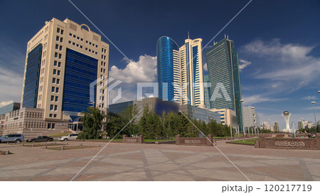 Nurzhol Boulevard timelapse hyperlapse. Modern new office building is in the capital of Republic. Astana, Kazakhstan. 120217719