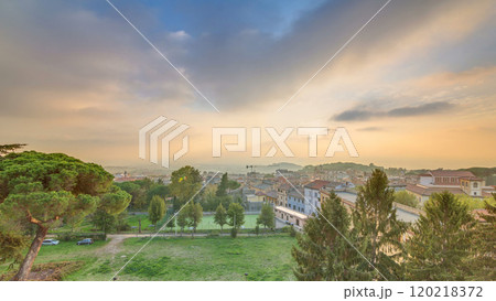 Old houses and trees during sunset in beautiful town of Albano Laziale timelapse, Italy 120218372