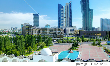 New business district timelapse from roof in the capital of Kazakhstan in Astana. 120218450