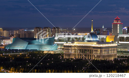 Akorda - residence President Republic of Kazakhstan and Central Concert Hall at night timelapse Akorda - residence President Republic of Kazakhstan and Central Concert Hall at night timelapse 120218467