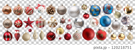 Set of isolated ornament ball on a transparent background for ornamental Christmas and New Year party decoration elements. AI generated. 120218751