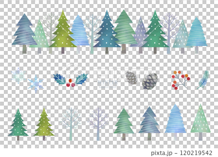 冬天的一排樹木和堅果 120219542