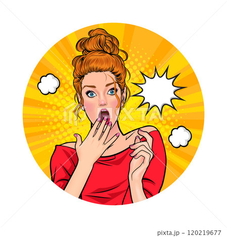 Avatar of woman or business person in various poses, circle background, pop art comics style 120219677