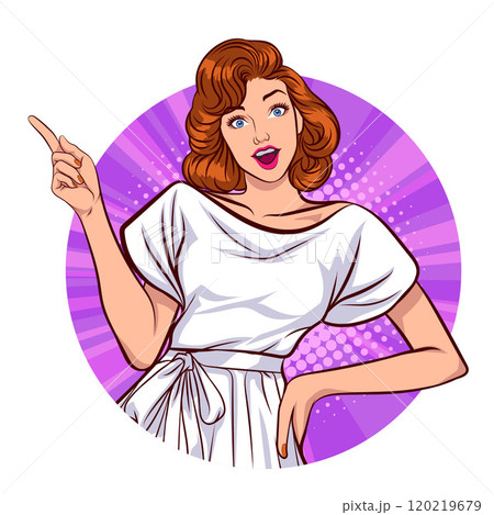 Avatar of woman or business person in various poses, circle background, pop art comics style Avatar of woman or business person in various poses, circle background, pop art comics style 120219679