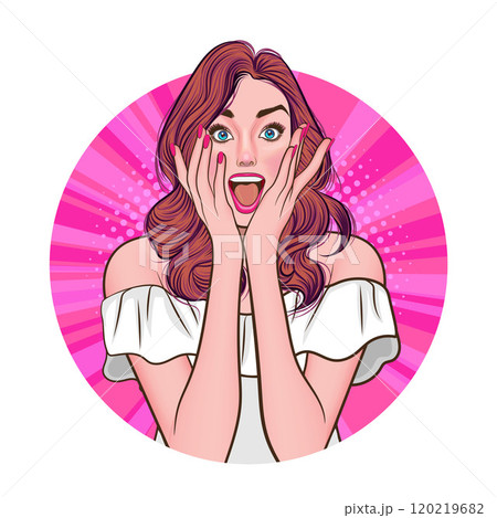 Avatar of woman or business person in various poses, circle background, pop art comics style Avatar of woman or business person in various poses, circle background, pop art comics style 120219682