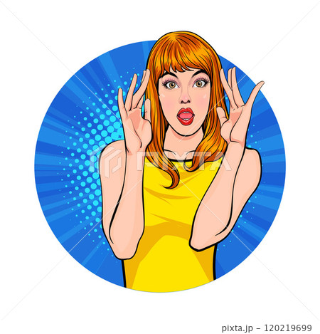 Avatar of woman or business person in various poses, circle background, pop art comics style Avatar of woman or business person in various poses, circle background, pop art comics style 120219699
