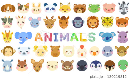 かわいい動物のイラストセット 顔 正面 ベクター素材 120219812