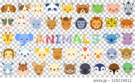 可愛的動物插畫集臉正面向量素材 120219812