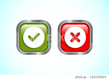 Yes and No badges, Check mark and cross mark icons 120219824
