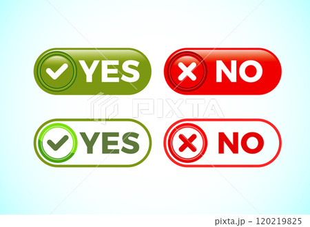 Yes and No badges, Check mark and cross mark icons 120219825