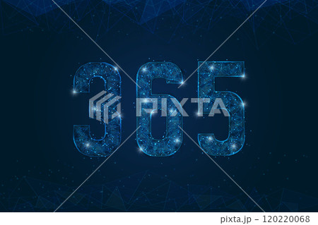 Abstract isolated blue image of 365 Logo. Polygonal low poly wireframe illustration looks like stars in the black night sky in space or flying glass shards. 120220068