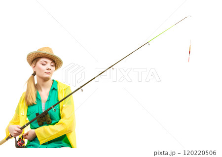 Woman with fishing rod , spinning equipment Woman with fishing rod , spinning equipment 120220506