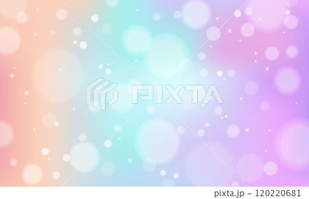 Soft pastel bokeh background with gradient colors in pink, blue, and purple tones. Abstract light overlay with circular light spots. Template for design, wallpaper, banner, and greeting card. 120220681