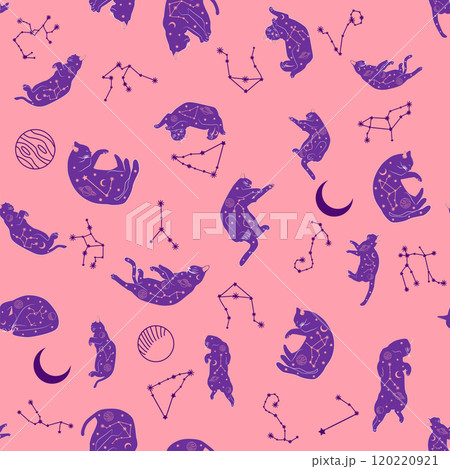 Mystical seamless pattern of cats in boho style, silhouette collection. Witchcraft and magic Mystical seamless pattern of cats in boho style, silhouette collection. Witchcraft and magic 120220921