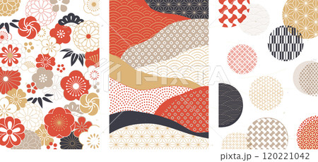 和風の背景デザイン／和柄と花柄 120221042