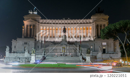 National monument of Victor Emmanuel II at night and road traffic timelapse, Rome 120221051