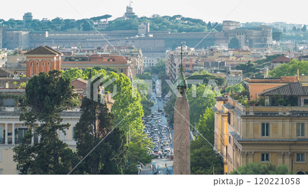 Piazza del Popolo and via Flaminia timelapse seen from Pincio terrace in Rome. Italy Piazza del Popolo and via Flaminia timelapse seen from Pincio terrace in Rome. Italy 120221058