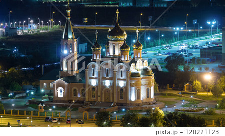 St. Nicholas Cathedral of the city of Aktobe at night timelapse St. Nicholas Cathedral of the city of Aktobe at night timelapse 120221123