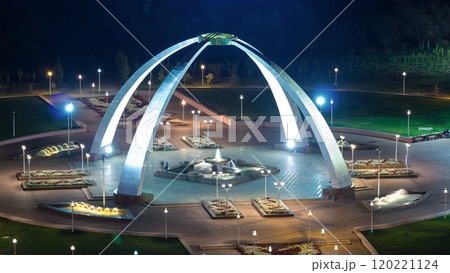 Park named after the First President of the Republic of Kazakhstan in the city of Aktobe night timelapse. Western Kazakhstan. Park named after the First President of the Republic of Kazakhstan in the city of Aktobe night timelapse. Western Kazakhstan. 120221124