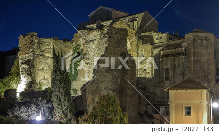 Terme di Caracalla in beautiful town of Albano Laziale night timelapse hyperlapse, Italy 120221133