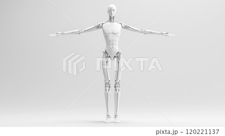 Futuristic AI Robot in Divine Pose on White Background. Generative AI 120221137