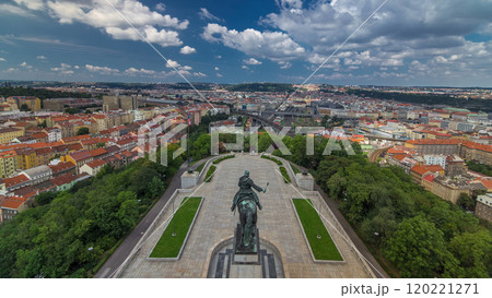Panoramic view of Prague timelapse from the top of the Vitkov Memorial, Czech Republic 120221271
