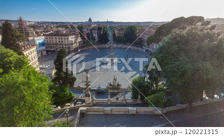Aerial view of the large urban square, the Piazza del Popolo timelapse, Rome at sunset Aerial view of the large urban square, the Piazza del Popolo timelapse, Rome at sunset 120221315