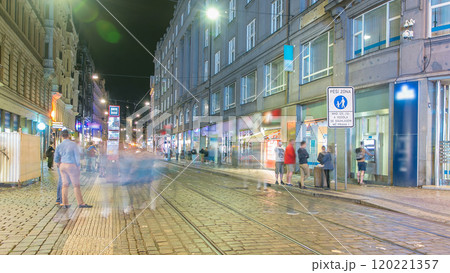 Wenceslas Square in Prague at night timelapse, dusk time. 120221357