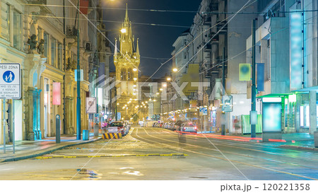 Wenceslas Square in Prague at night timelapse, dusk time. Wenceslas Square in Prague at night timelapse, dusk time. 120221358