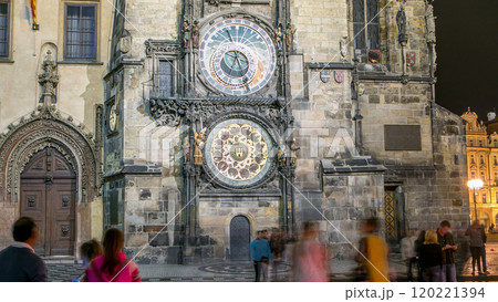Night view of the medieval astronomical clock in the Old Town square timelapse in Prague Night view of the medieval astronomical clock in the Old Town square timelapse in Prague 120221394
