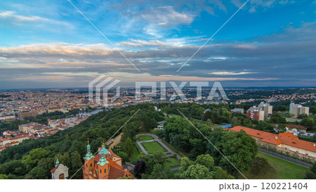 Wonderful timelapse View To The City Of Prague From Petrin Observation Tower In Czech Republic 120221404
