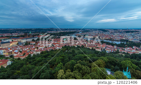 Wonderful day to night timelapse View To The City Of Prague From Petrin Observation Tower In Czech Republic Wonderful day to night timelapse View To The City Of Prague From Petrin Observation Tower In Czech Republic 120221406