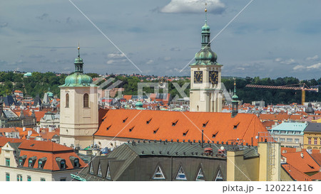 View from the height Powder Tower in Prague timelapse. Historical and cultural monument 120221416