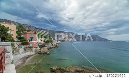 Sea view from famous villa Kerylos timelapse, Beaulieu-sur-Mer, French Riviera, France. 120221462