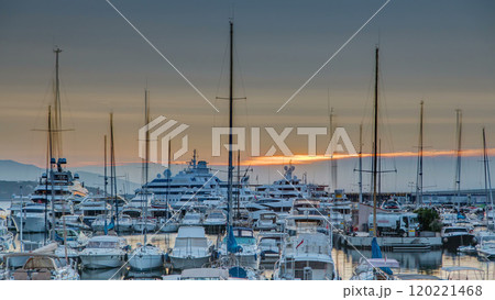 Beautiful sunrise over the harbor in Monaco timelapse. 120221468