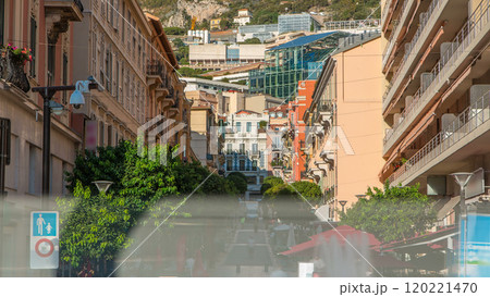 Beautiful old architecture style of residential buildings in the old city center timelapse in Monte Carlo in Monaco 120221470
