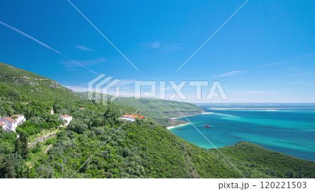 Beach bay in Portinho da Arrabida, Portugal timelapse 120221503