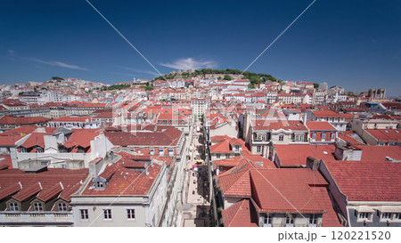 Aerial view from the Elevador de Santa Justa to the old part of Lisbon timelapse 120221520