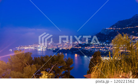 Cityscape of Monte Carlo night to day timelapse, Monaco before summer sunrise. Cityscape of Monte Carlo night to day timelapse, Monaco before summer sunrise. 120221562