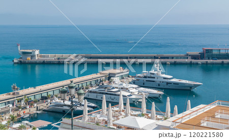Mediterranean sea, boats and Monaco yacht club timelapse in Monte Carlo district, Monaco Mediterranean sea, boats and Monaco yacht club timelapse in Monte Carlo district, Monaco 120221580
