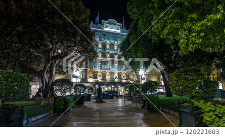 Hotel Hermitage in Monte Carlo night timelapse hyperlapse, Monaco. 120221603