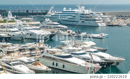 Mediterranean sea, boats and Monaco yacht club timelapse in Monte Carlo district, Monaco Mediterranean sea, boats and Monaco yacht club timelapse in Monte Carlo district, Monaco 120221619