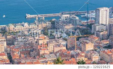 Cityscape timelapse of Monte Carlo, Monaco with roofs of buildings during summer sunset. 120221625